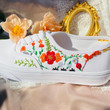 Embroidery Flower Leaf Vans Shoes, Bridal Bontical Floral Sneakers, Embroidered Wedding Shoes, Personalized Name Embroidered Floral Leaf Vans For A Bride, Floral Vans Wedding Shoes