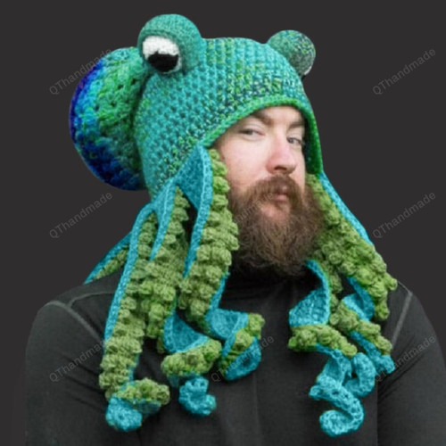 Green Octopus Beard Hand Weave Knit Wool Beanie Hat/Hats Christmas Cosplay Party Funny Tricky Headgear/Winter Warm Couples Hat/Crochet Hat