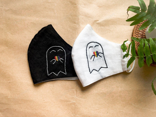 Halloween Rainbow Ghost Gay Pride Hand embroidery face masks/LGBT+ linen face mask/Washable & Reusable Masks/Masks for LGBTQ+