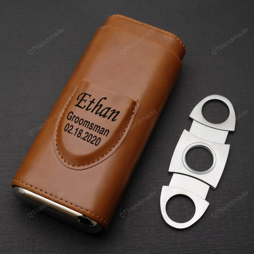 Cigar Case With Cutter Personalized Travel Cigar Case/Engraved Cigar Holder/Groomsmen Gift/Humidor Box/Cigar Accessories For Him/Father's Day