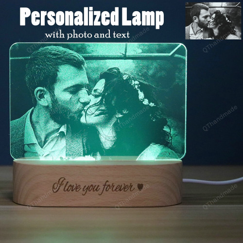 Dropshipping Photo&Text Customized 3D Night Light Desk Lamp/ Wooden Base /Personalized Gift/ USB Power Bedroom Lamp/ Home Decor/Housewarming Gift