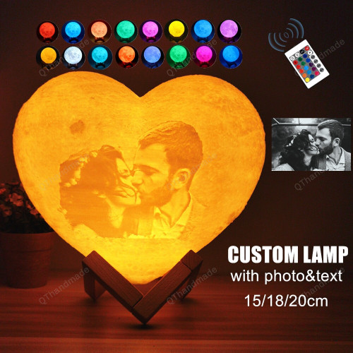 Customized Moon Lamp with Photo&Text, Heart Shape 3D Printed Moon Night Light, Personalized Gifts For Birthday,Mother's Day Gift