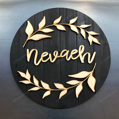 Wood Custom Name Sign, Kids Room Decor, Olive Branch Farmhouse Decor, Baby Shower Gift, Personalized Gift