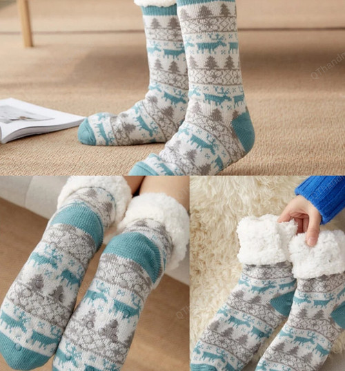 Super warm Christmas Winter Socks/Plus Fleece-Lined Socks/Winter Hoisery and Socks/Home Socks Carpet Foot Socks/Elk Home Sleep Floor Socks