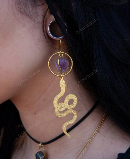 Snake Lilith Onyx Earrings/Lilith Amethyst Earrings/Witchy Gothic Vampire Spooky Boho Bohemian/Statement Earrings/Witch Healing Crystal