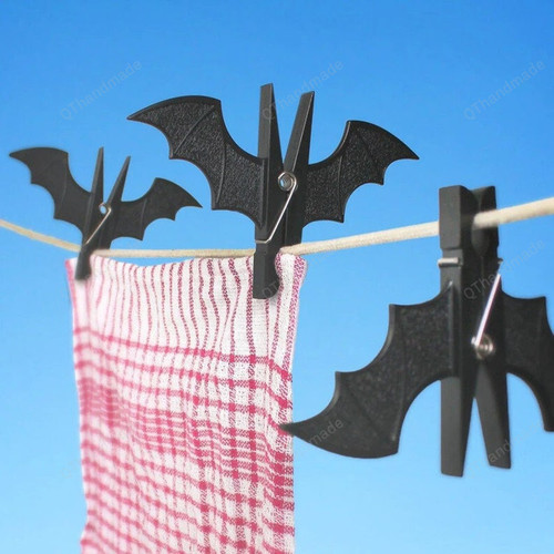 2pcs Fun Bat Clothespin, Funny Bat Decor Windproof Clothespin, Cartoon Shape Drying Clothes Non-slip Clip, Halloween Decor Accessories