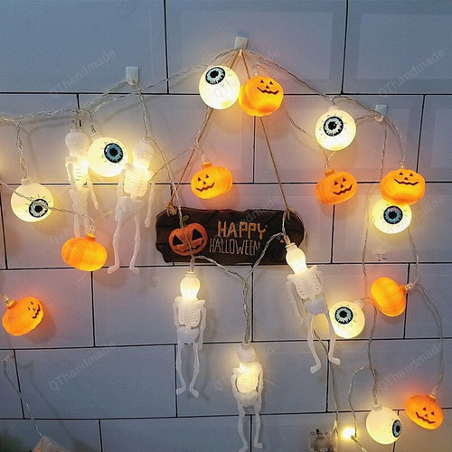 10pcs Pumpkins/Ghost/Spider/Skull LED String Lights Lanterns, Pumpkin Wall Hanging Decor Lamp, Halloween Party Supplies, Halloween Gift