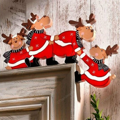 Christmas Door Frame Decoration, Santa Claus Elk Wooden Door Frame Christmas Decoration, Wood Trim Xmas Door Decor for Home, Xmas Gift