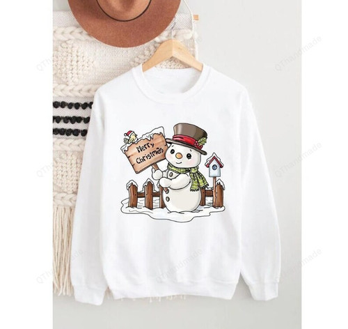 Funny Cartoon Snowman Christmas Graphic Sweatshirt, Women Casual Long Sleeve O Neck Pullover Sweater, Xmas Tree Snowflake Sweater, Xmas Gift