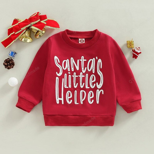 Christmas Baby Girls Boys Santa's Little Helper Letter Sweatshirt, Christmas Kids Clothing, Xmas Gift, Kid Pullover Tops Xmas Sweatshirt