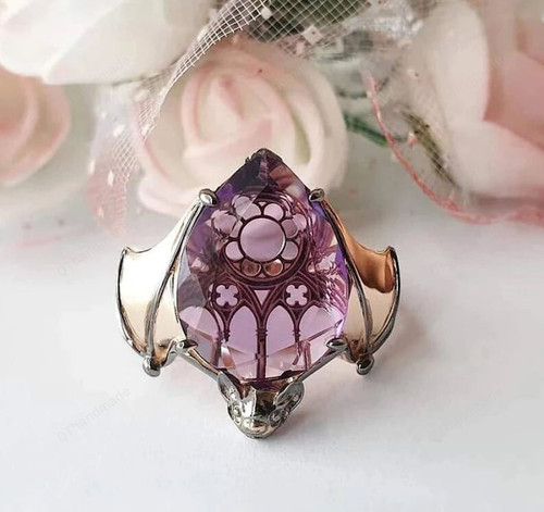 Vintage Bat Finger Rings Inlaid Purple Water Drop Shape Zircon Ring For Women Fashion Party Jewelry Gifts/Goddess ring/Statement rings