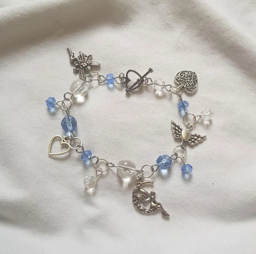 Cute Blue Fairy Bracelet alt Cute Beaded Hand Assembled Pastel Fairy Core Aesthetic Bracelets Y2k/Cottagecore cottage core jewelry