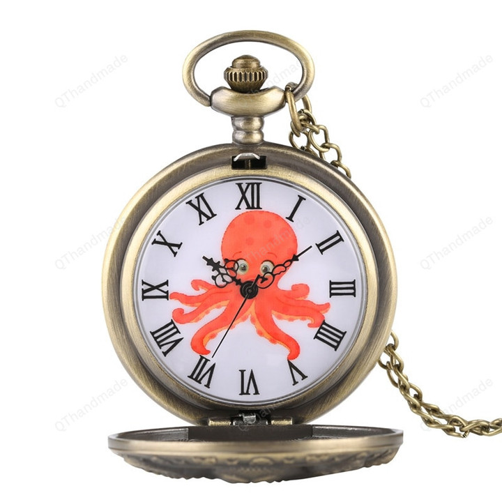 3 Types Retro Octopus Hollow Cover Quartz Pocket Watch Bronze Necklace Pendant Handmade Clock Souvenir Gifts for Men Women/Bronze Necklace Pendant Handmade Clock/boyfriend gift ideas/Valentine gifts