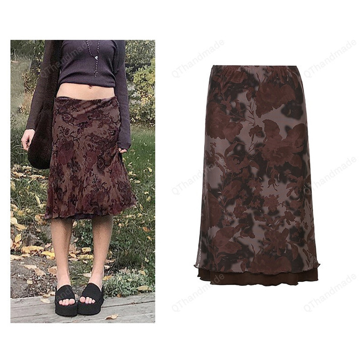 Brown Long Skirts Retro y2k Straight Skirts High Waisted Summer Skirts Women Party Skirts Grunge Trendy/Vintage Y2K skirt/y2k clothing