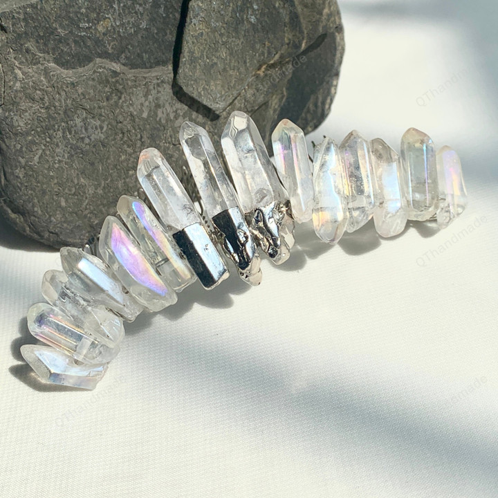 White raw crystal hair comb quartz hair clip/Witch accessories jewelry/Hair Accessories Tiara Wicca Gift/Boho Bohemian Bridal Wedding