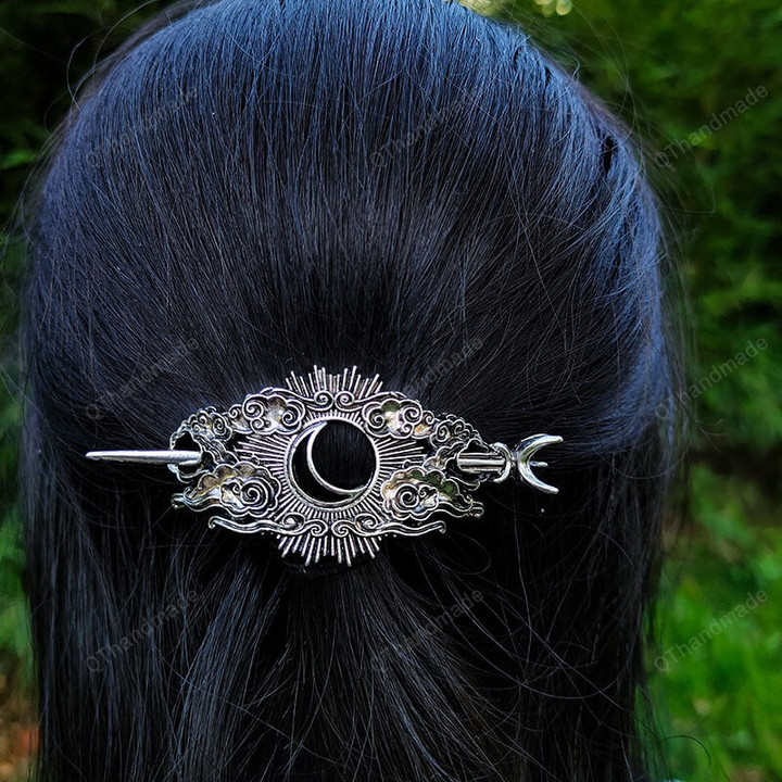 Vintage Renaissance Crescent Moon Could Hair Barrette/Witchy Moon Hair Stick Wiccan Hairpin Pagan Gothic Hair Wiccan Jewelry