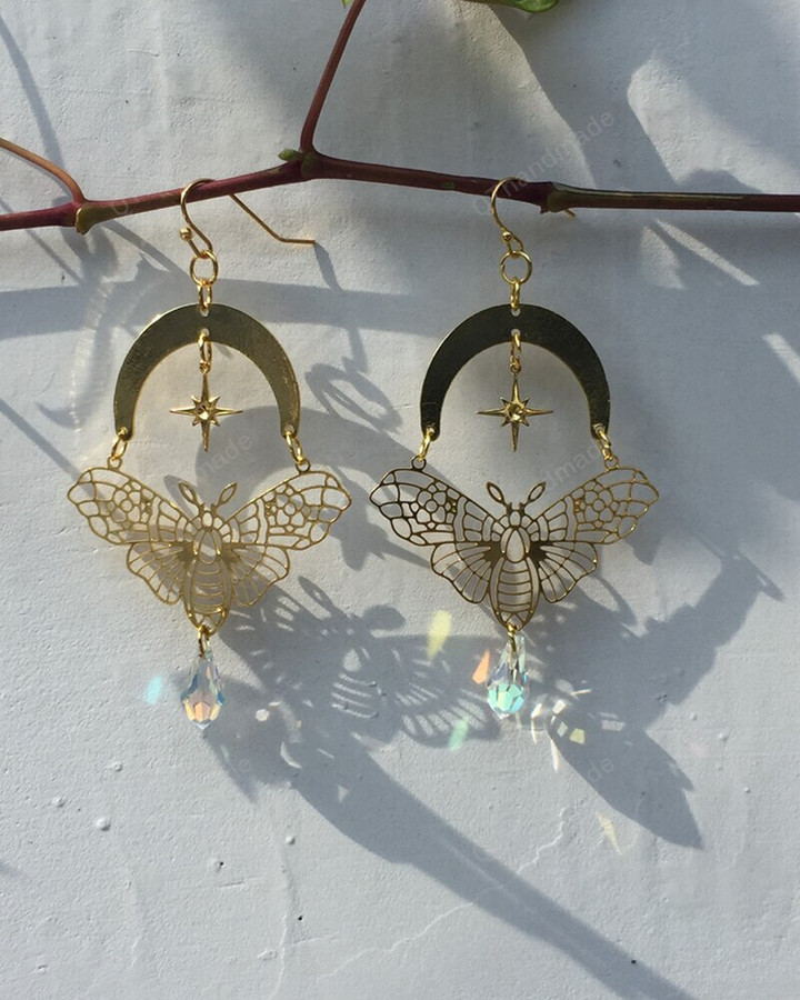 Curved and twinkle star butterfly Earrings /Butterfly Earrings/Gold Earrings/Drop Earrings/Wicthy Witch Wicca Earring/Christmas Earrings