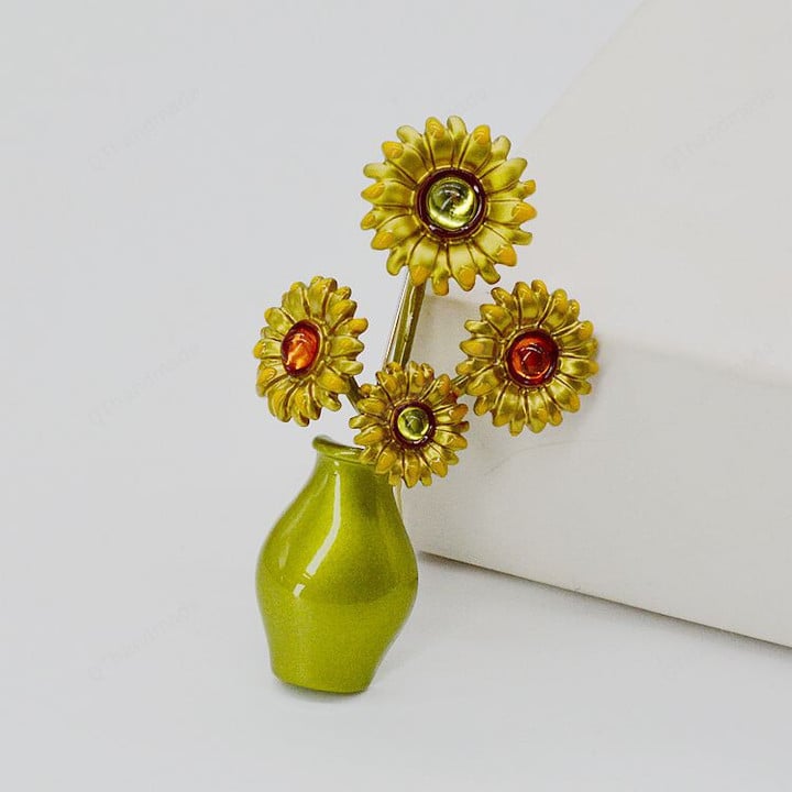 Luxury Vase sunflower corsage paint retro brooch/Lapel pin/Pin backpack/Back to school supplies/Crystal pin/Gift for her/gift for mom
