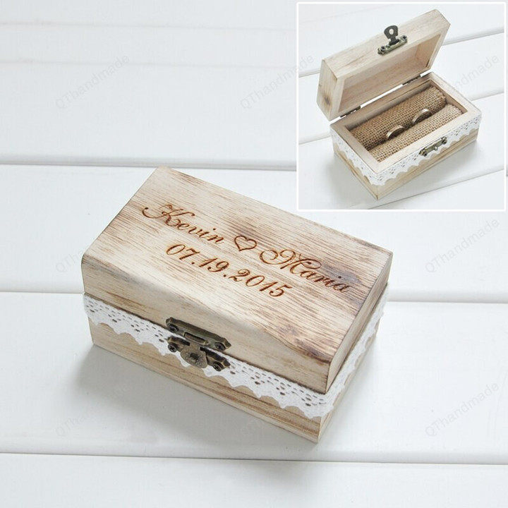 Personalized Gift Rustic Wedding Ring Bearer Box/Couple Gift/Custom Your Names And Date Engrave Wooden Wedding Box/Ring Box/Wedding Gift