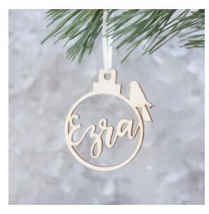 Custom Name Ornament- Personalized Christmas Bauble - Custom Ornament Ball - Wooden Ornament Ball With Name And Year