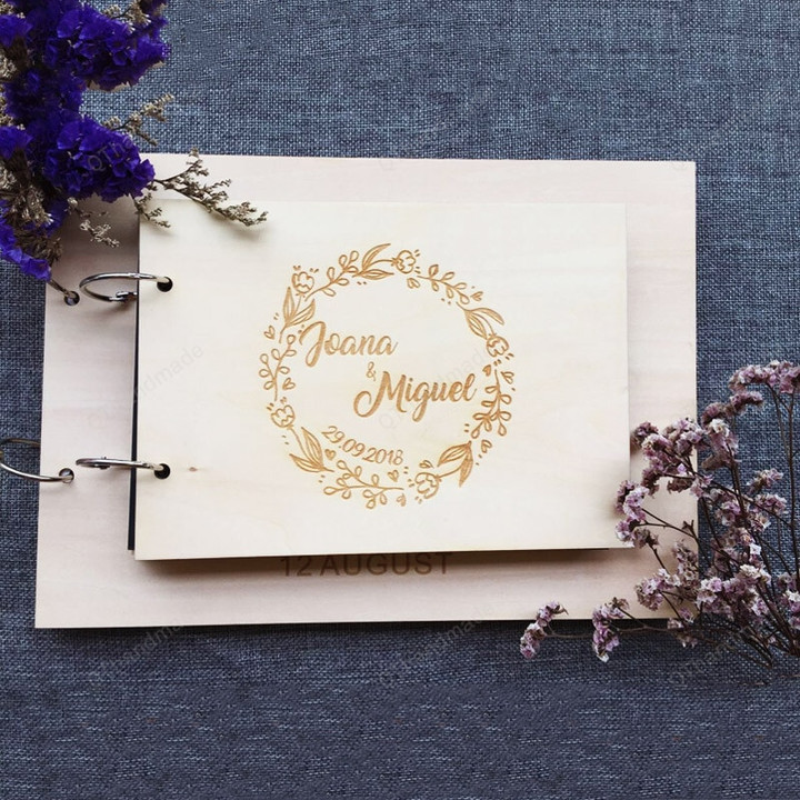 Modern Wedding Guest Book /Personalized Name and Date Guestbook /Custom Wedding Decoration Guestbook /Wooden Album Supplies