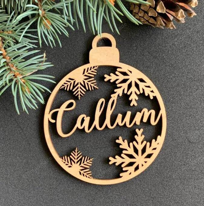 Wooden Christmas Baubles, Personalized Name Ornament, Laser Cut Wood Snowflake Decoration, Xmas Winter Home Decor, Custom Gift