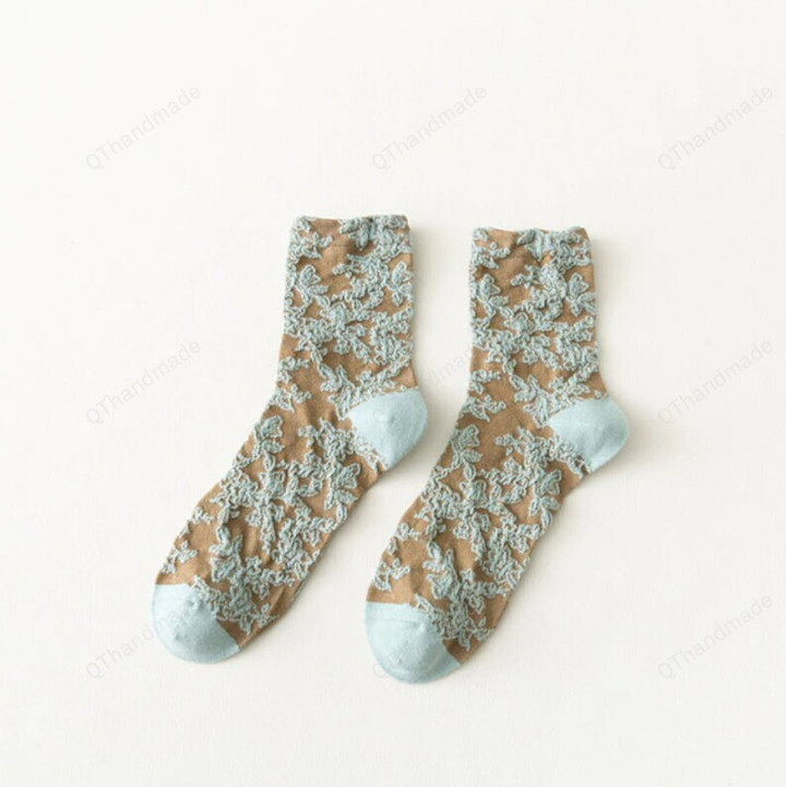 Royal Winter Embroidery Floral Cotton Socks/Christmas Vintage Streetwear Crew Stockings/Hoisery and Socks/Cotton Long Sock/Print Socks