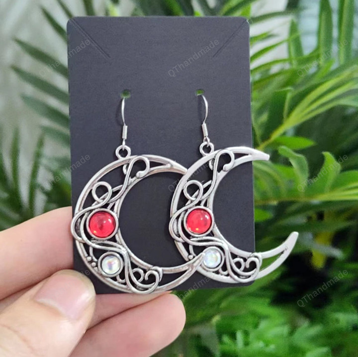 Celtic Crescent Moon Earring For Women Fashion Artificial Crystal Drop Earring Gift/Celestial Witch Healing Crystal/Crescent Moon Earrings