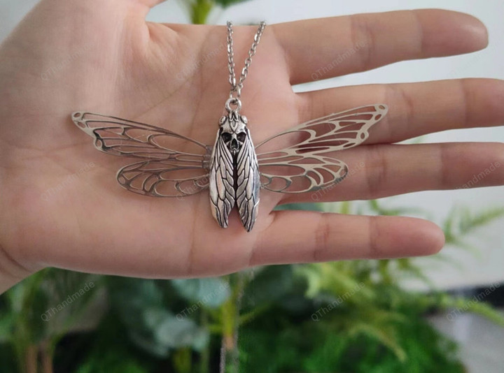 Witch Gothic Death Moth Wings Fairy Necklace Cicada Moth Pendant Pagan Jewelry/Occult Jewelry/Hippy Jewelry/Fairy Necklace/Wiccan Jewelry