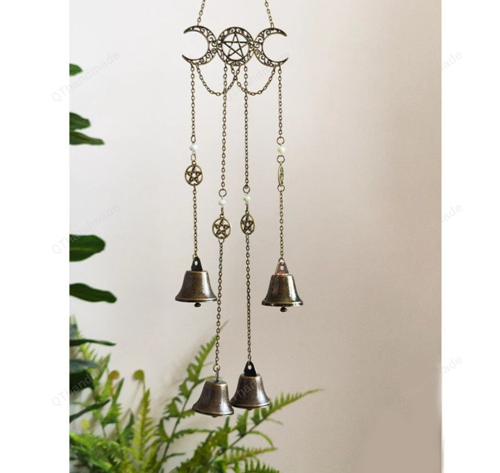 Witch Bells Triple Moon Pentagram Magic Energy Protection Door Hanging Banish Evil Windows Hanging Wall Hanging Pagan Home Gift/Wicca Decor