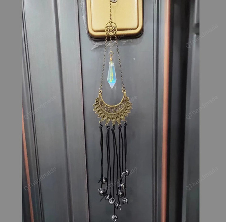 Home Protect Bell Rings With Crystal Suncatcher Art Door Hang Windows Decor|Crystal Prism Banish Evil |The Gothic Farmhouse|Pentagram Decor