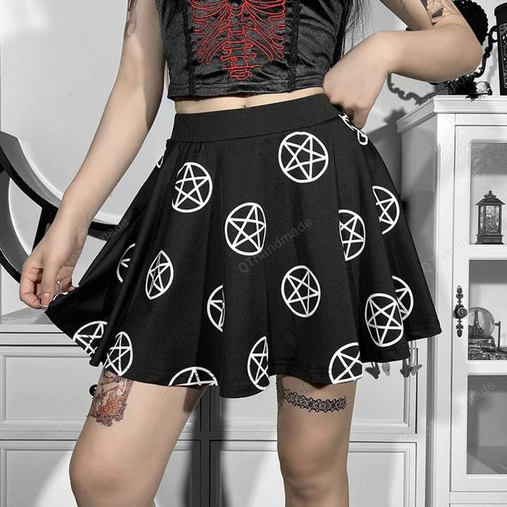 Goth Punk Harajuku Mini Skirt Sexy Y2K Grunge Gothic Black print High Waist Pleated Skirt A Line 90s Vintage Women Clothes Gothic Skirt