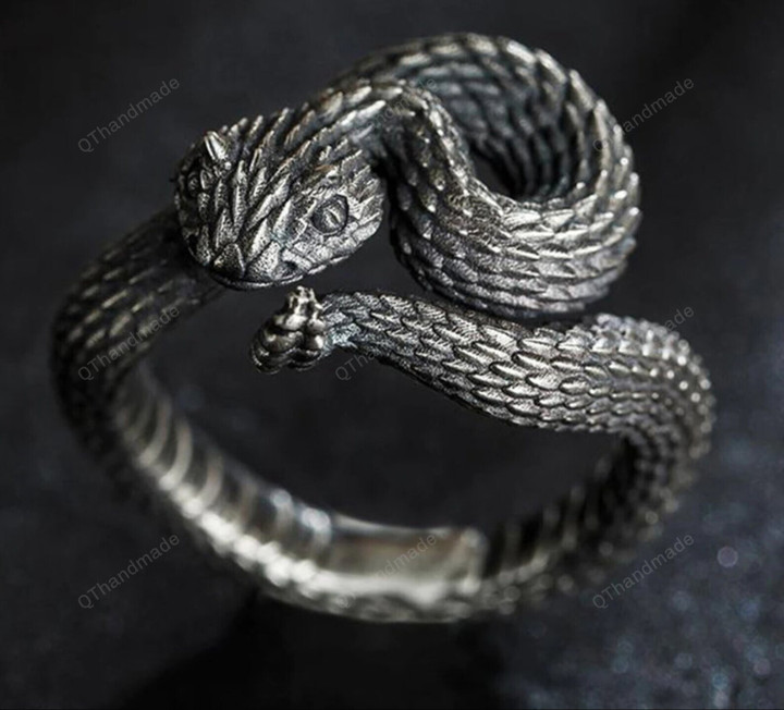Rattlesnake Ring Vintage Silver Plated Snake Ring Motorcycle Party Punk Domineering Ring Women Men Ring/Streetwear Ring/Goth Spooky Rings