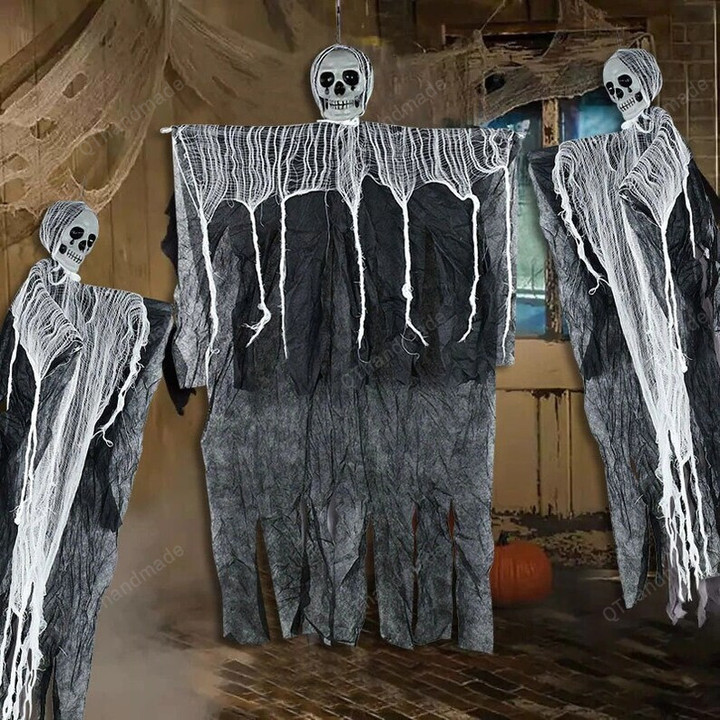 100cm Halloween Hanging Skull Ghost Haunted House Decoration, Halloween Gift, Horror Props Halloween Party Pendant Home Door Bar Decor