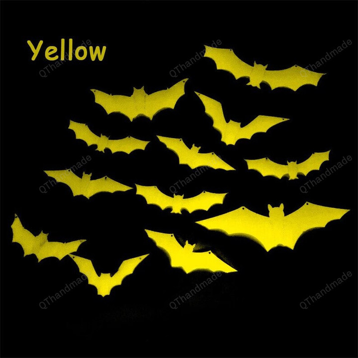 12Pcs/Set 3D Luminous Bat Wall Stickers, Halloween Decoration, Bat Glow In Dark Sticker Room Decor, Halloween Gift,Party Bat Decals Stickers