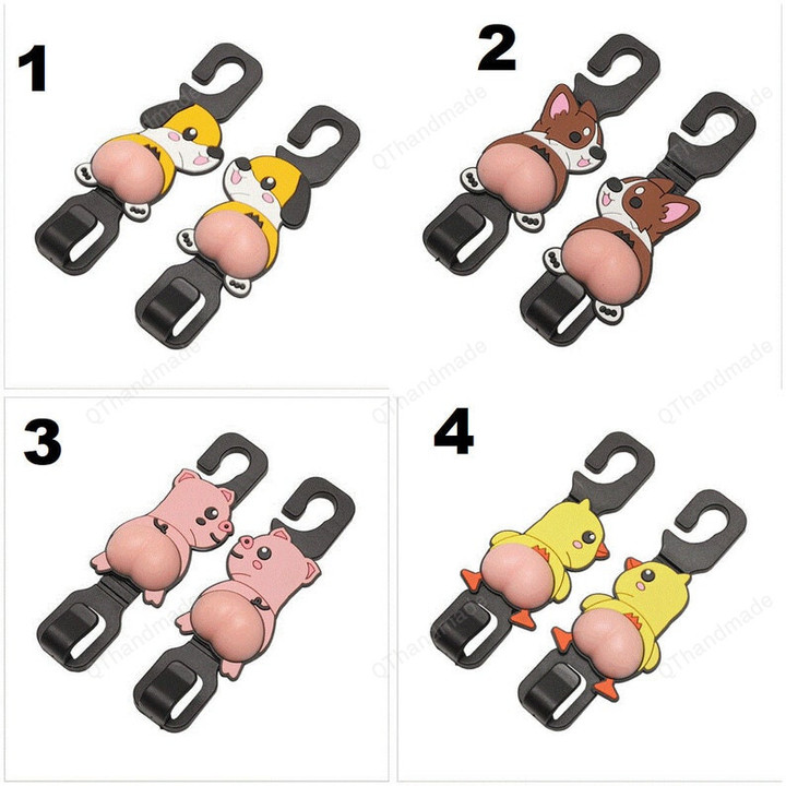 2pcs/set Cartoon Animals Car Seat Back Hooks Hangers Organizer Auto Seat Headrest Easy Mount Storage Hooks Clips Car Accessories