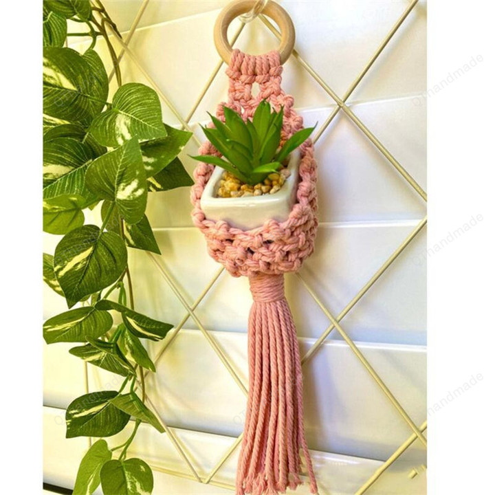 Colourful Macrame Wall Hanging Air Plant Holder Planter Cotton Hand Weaving Flowerpot Net Bag For Home Decor Bedroom Decoration