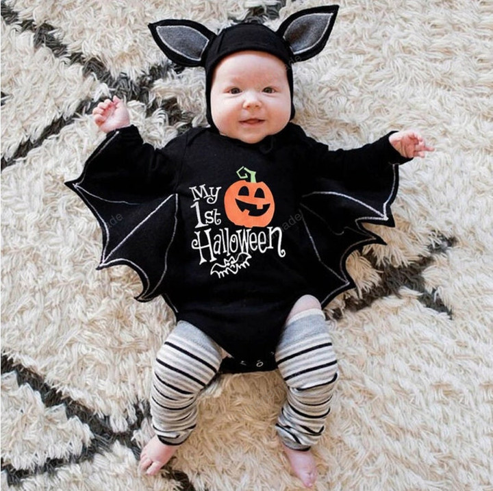Black Bat Baby Romper Autumn Winter Boy Girl Clothes Bat Long Sleeve Kids Newborn Jumpsuit Infant Festival Costume/Baby Girl/Party Dress