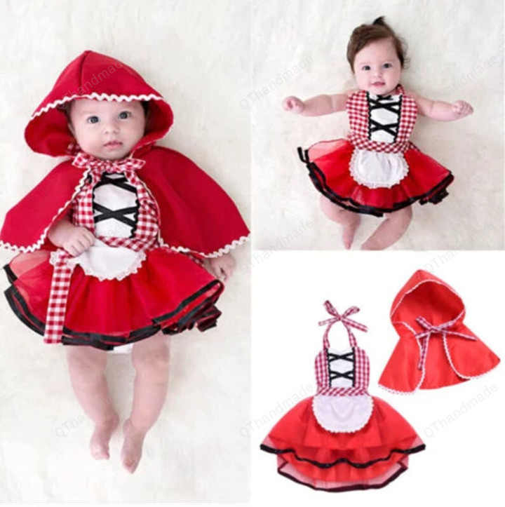 Newborn Toddler Baby Halter Tutu Romper Dress Red Cloak Little Red Riding Hood Outfits Party Cosplay Costume 0-24M/Baby Girl/Party Dress