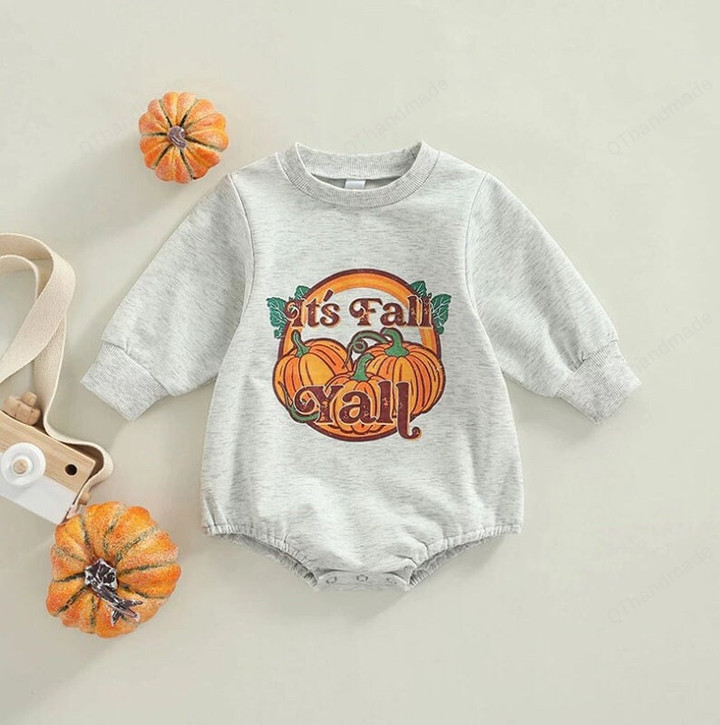 Its Fall Yall 0-18M Halloween Days Baby Girls Boys Cute Romper Pumpkin Print Long Sleeve Grey Sweatshirt Jumpsuits/Baby Girl/Party Dress