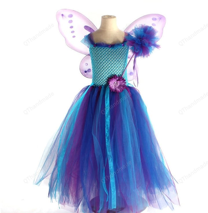 Peacock Fairy Girls Tutu Dress Matching Wand Wings Kids Birthday Party Purim Pageant Costume Fancy Princess Ball Gown/Baby Girl/Party Dress