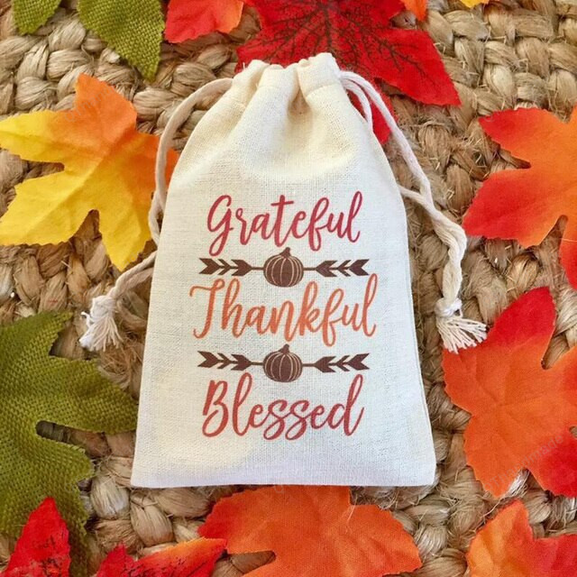 5pcs Grateful Thankful Blessed Candy Favor Bags, Thanksgiving Autumn Fall Pumpkin Candy Party Bags, Halloween Party Decor, Candy Gift Bags