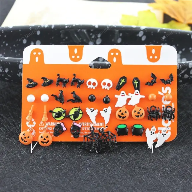 Funny Cartoon Boo Ghost Pumpkin Halloween Earrings Set, Trick Or Treat Halloween Earrings, Punk Skeleton Pumpkin Earrings Set, Jewelry Gift