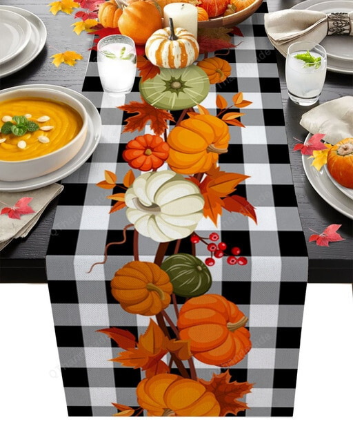 Halloween Pumpkin Table Runner, Living Room Dining Table Decor, Autumn Pumpkin Plaid Table Runner, Halloween Accessories