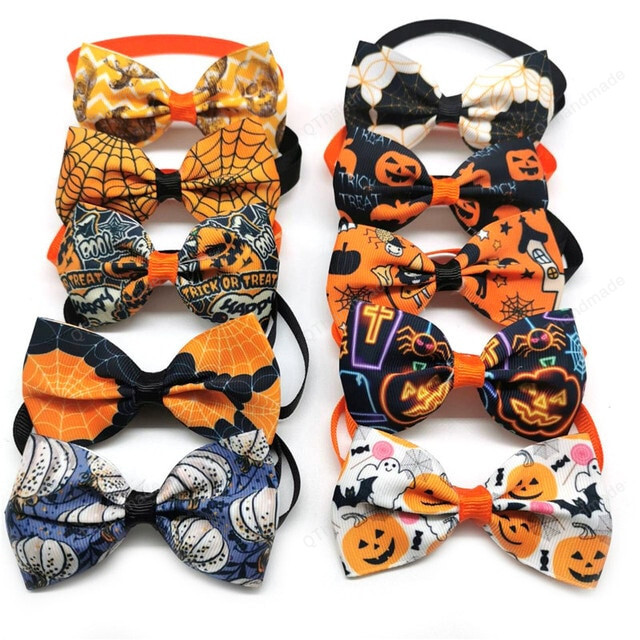 10pcs Halloween Dog Bowties Accessories, Ghost Pumpkin Pet Dog Bowtie Ties, Puppy Dog Bowtie Collar, Pet Accessories, Halloween Pet Neckwear