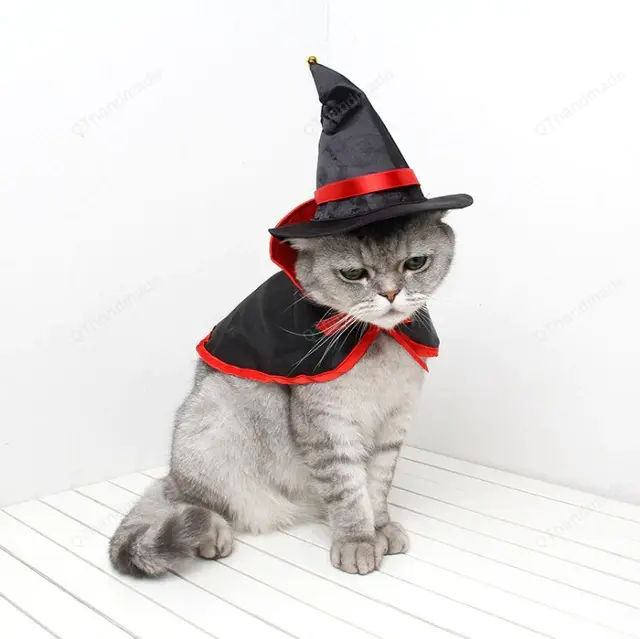 Pet Cats Clothes Cosplay Costume Dress, Halloween Pet Cape Hat Set, Cat Dog Costume Dress Up Photo Props, Pets Accessories