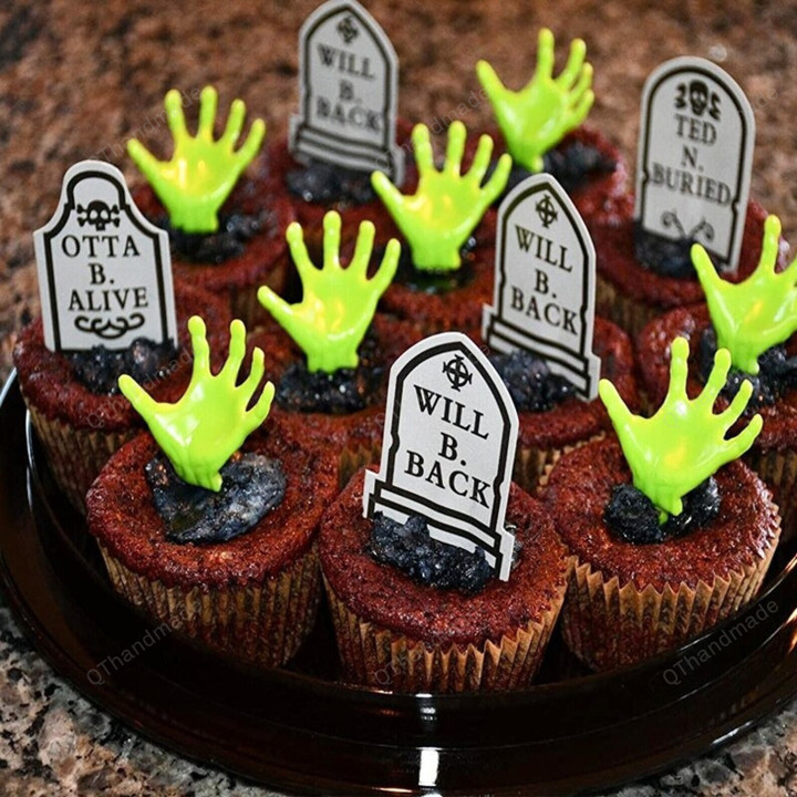 12pcs Halloween Tombstones Cake Toppers Dessert, Food Picks Cake Decoration, Halloween Party Cupcake Baking Tombstone Cake Toppers