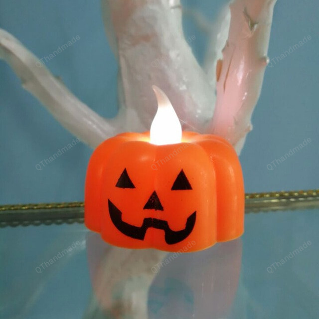 Halloween Jack-o-lantern Ghost Festival Decoration Props LED Electronic Candle Light, Happy Helloween Party Decor Trick Or Treat