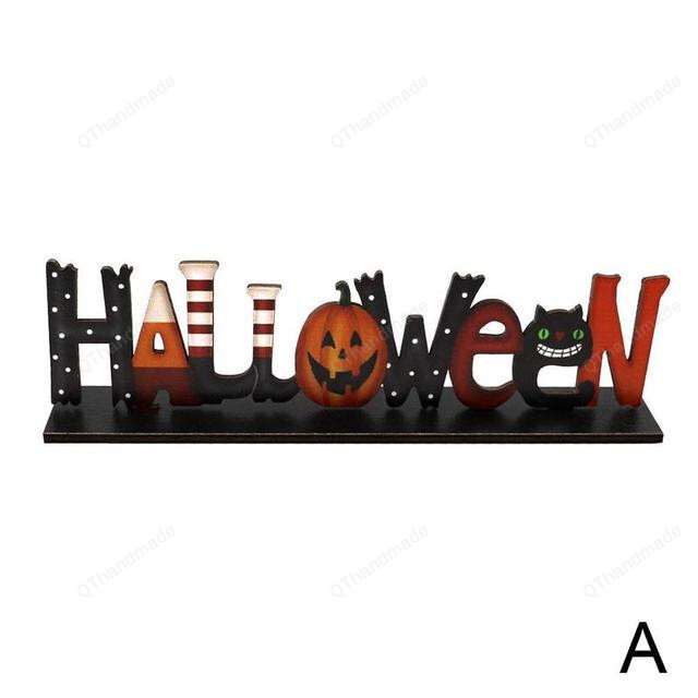 1pc Halloween Letters Wooden Table Decoration, Cartoon Pumpkin Cat Boots Sign Backdrop Rustic Farmhouse Holiday Party Tier Tray