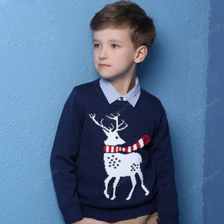 Kids Warm Knitted Christmas Reindeer Pullover Sweatshirts, Christmas Kids Clothing, Xmas Gift, Christmas Long Sleeve Tops Sweater